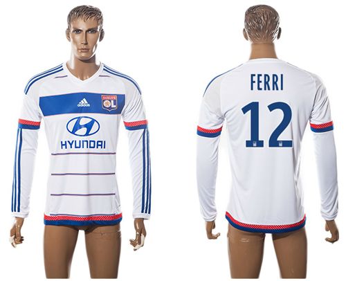 Lyon #12 FERRI Home Long Sleeves Soccer Club Jersey - Click Image to Close